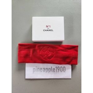 NIB Chanel No 1 Soft Camellia Logo Hair Band Headband Red Bath Spa Makeup